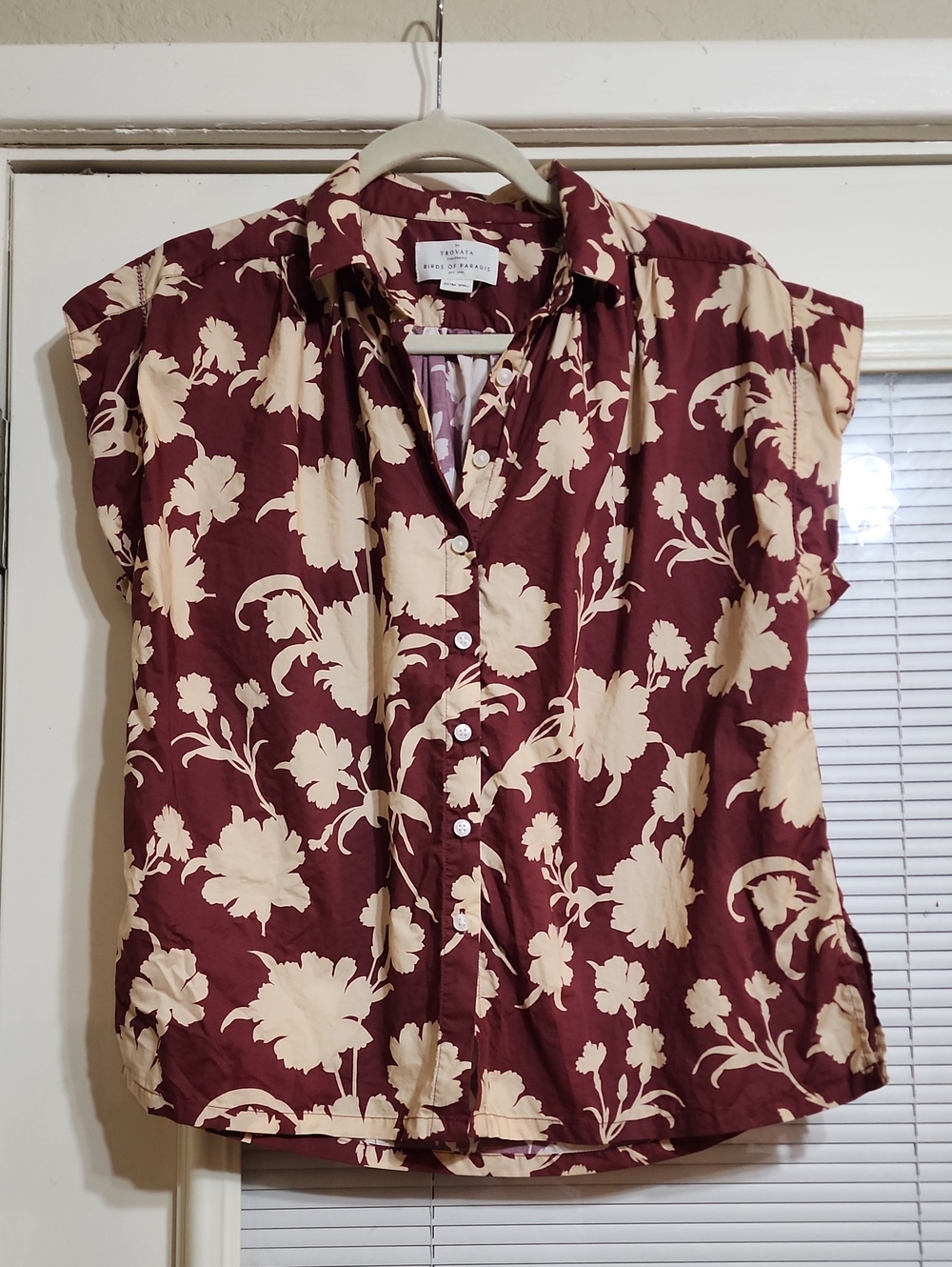 Trovata Wine & Cream Floral Short-Sleeve Button-Down Shirt